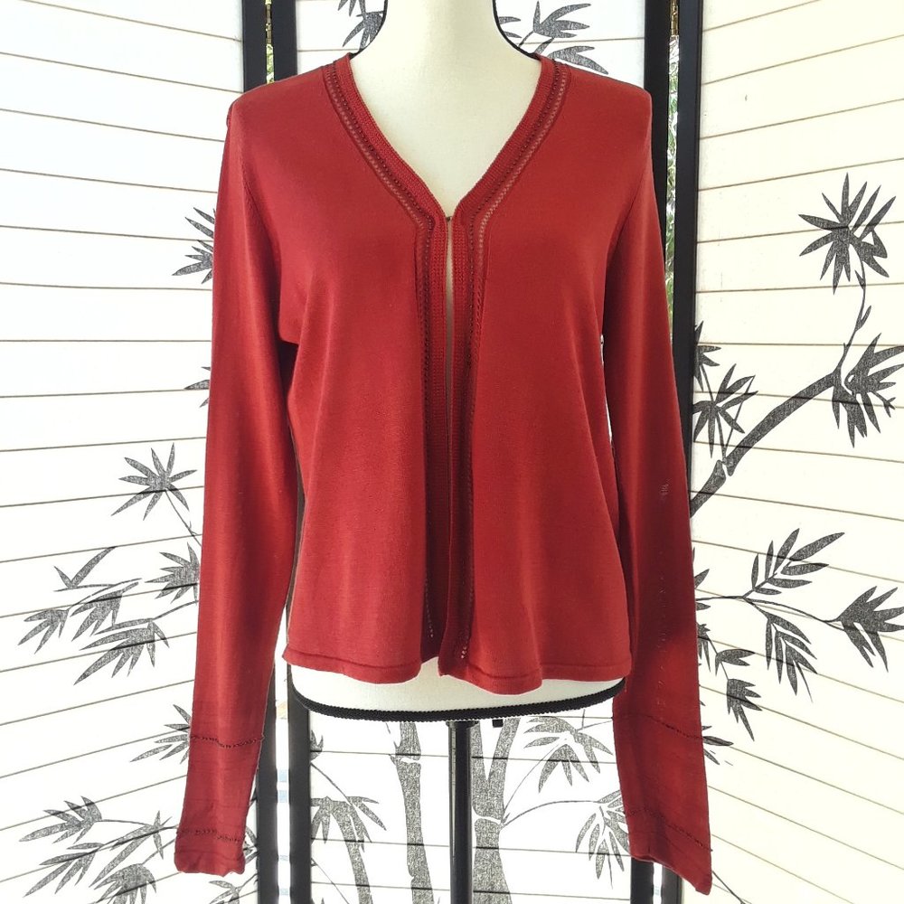 Valerie Stevens Red Silk Blend Beaded Cardigan